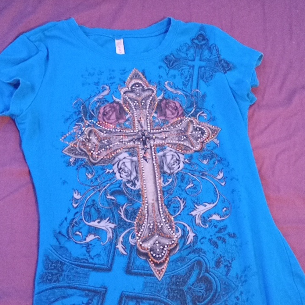 Eevee blue rhinestone cross shirt